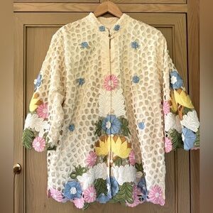 Vintage Caro of Honolulu 1970's Pastel Floral Eyelet Lined Jacket / Large
